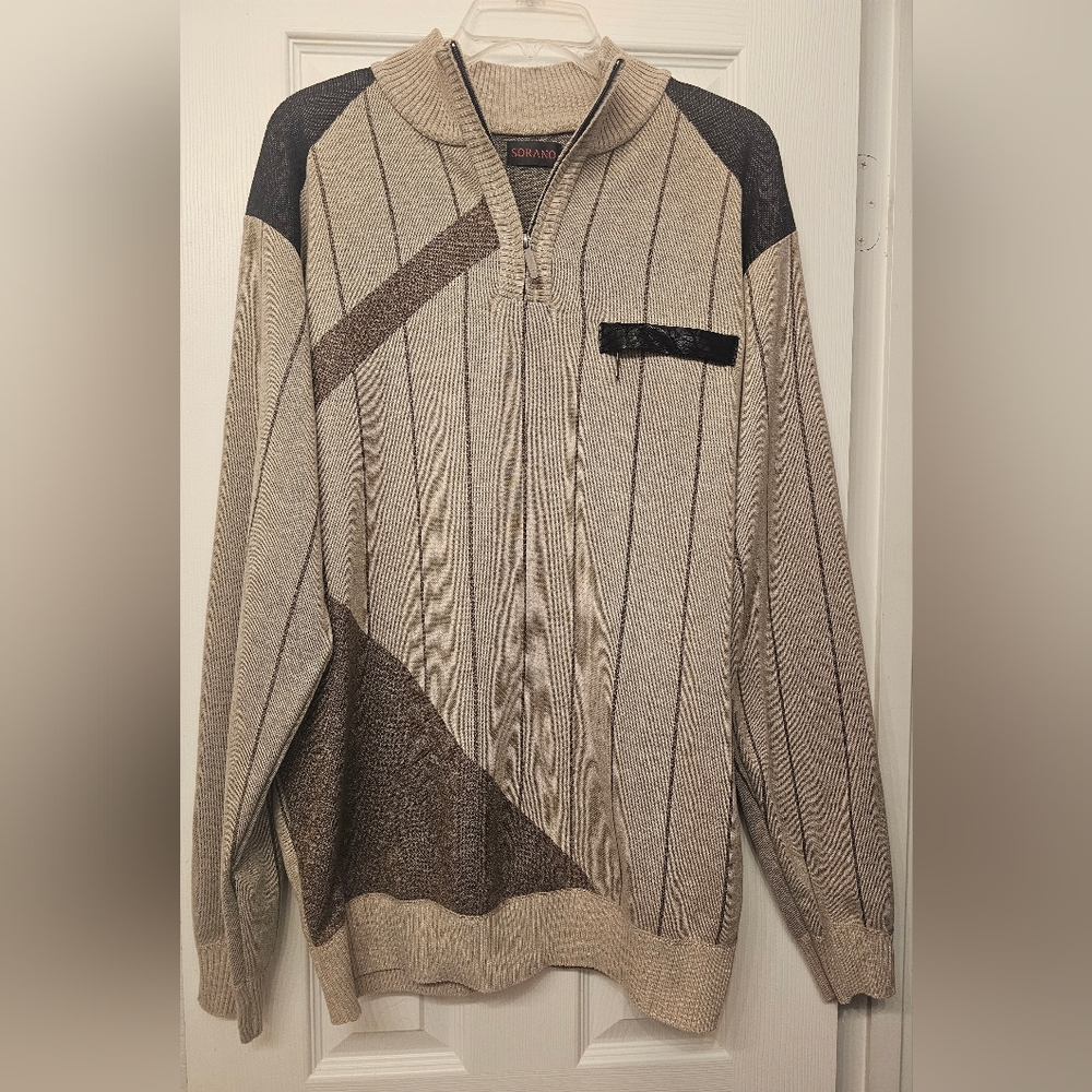 Soprano Women's Beige and Brown Zip-Up Sweater